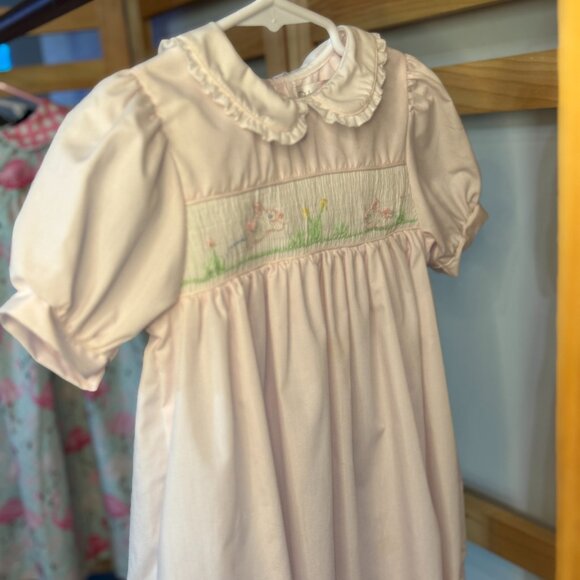 Petit Ami Baby Girl Smocked Dress with Bunny Embroidery (6–12M) - Picture 6 of 10